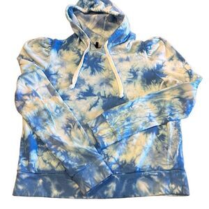 Generation Love Women’s Blue Tie Dye Puffy Shoulder Hooded Sweatshirt